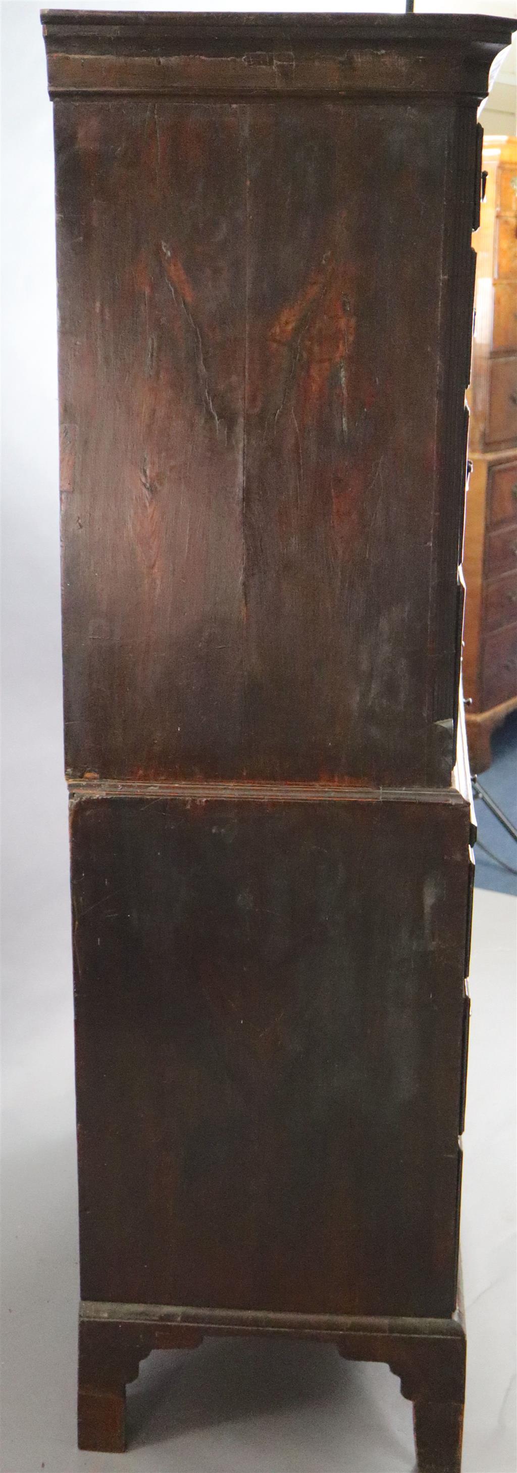 A mid 18th century featherbanded walnut chest on chest, W.3ft 6in. D.1ft 9in. H.6ft 2.5in.